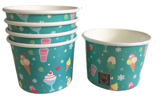 White Cardboard Small Ice Creamserving  Bowls 0.6L Custom Logo Print